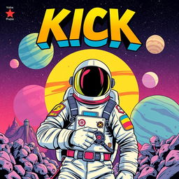 A captivating full view comic cover featuring a retro-style space astronaut, vividly designed in a pop art and comic style