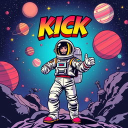 A captivating full view comic cover featuring a retro-style space astronaut, vividly designed in a pop art and comic style