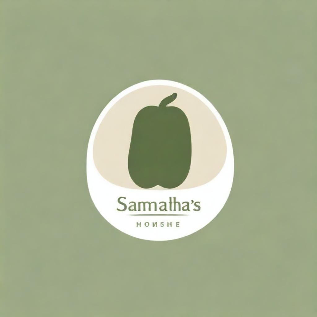 A unique and creative logo for a company called Samantha's Homestyle Atchara, embodying homeliness, tradition and the delight of homemade pickles