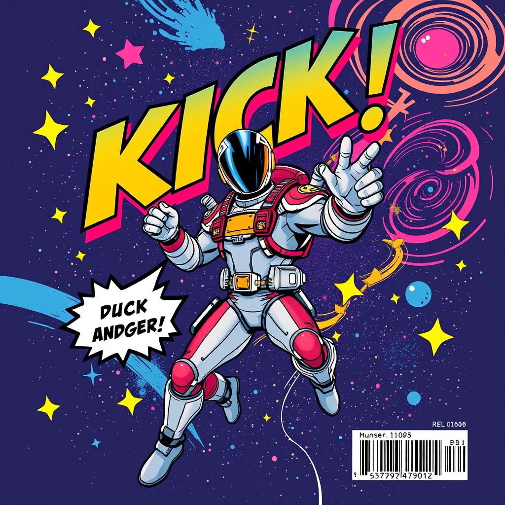 A dynamic full view comic cover featuring a space ranger, illustrated in an energetic pop art and comic style