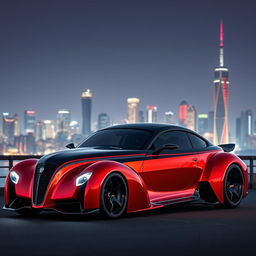 An exotic supercar that seamlessly combines the vintage appeal of a 1939 Chevrolet Coupe widebody with the innovative design of a futuristic BMW SUV