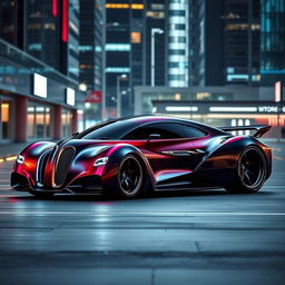 An exotic supercar design that combines the iconic 1939 Chevrolet Coupe widebody with the sleek, advanced aesthetics of a futuristic BMW SUV