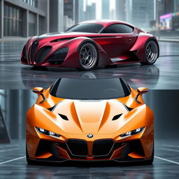 An exotic supercar design that combines the iconic 1939 Chevrolet Coupe widebody with the sleek, advanced aesthetics of a futuristic BMW SUV