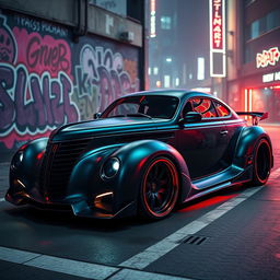 An exotic supercar that creatively fuses the vintage 1939 Chevrolet Coupe widebody with the edgy, futuristic aesthetic of a punk-styled BMW SUV