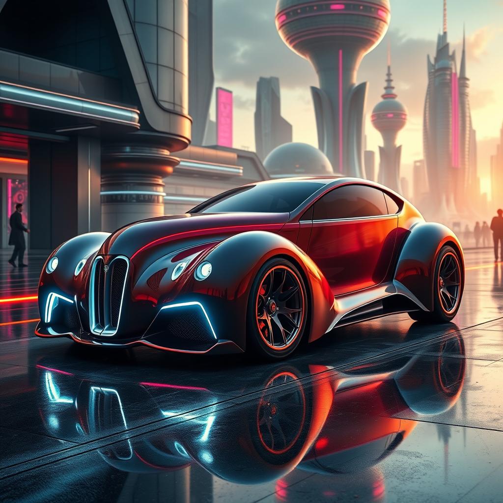 An avant-garde exotic supercar that seamlessly merges the classic design of a 1939 Chevrolet Coupe widebody with the futuristic, innovative features of a BMW SUV