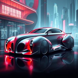 An avant-garde exotic supercar merging the iconic design of a 1939 Chevrolet Coupe widebody with the sleek, futuristic features of a BMW SUV