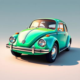 A vibrant and detailed 2D illustration of a Volkswagen car in a quarters view