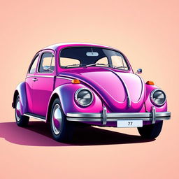 A vibrant and detailed 2D illustration of a Volkswagen car in a quarters view