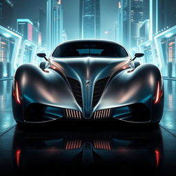 An exotic supercar that fuses the classic elegance of a 1939 Chevrolet Coupe widebody with the sleek, futuristic design elements of a BMW, creating an avant-garde masterpiece