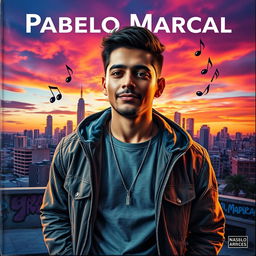 A stunning album cover for Pablo Marcal, featuring a vibrant and dynamic composition