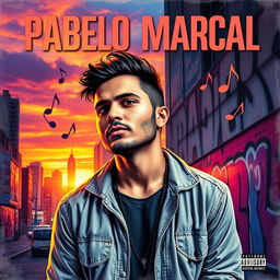 A stunning album cover for Pablo Marcal, featuring a vibrant and dynamic composition