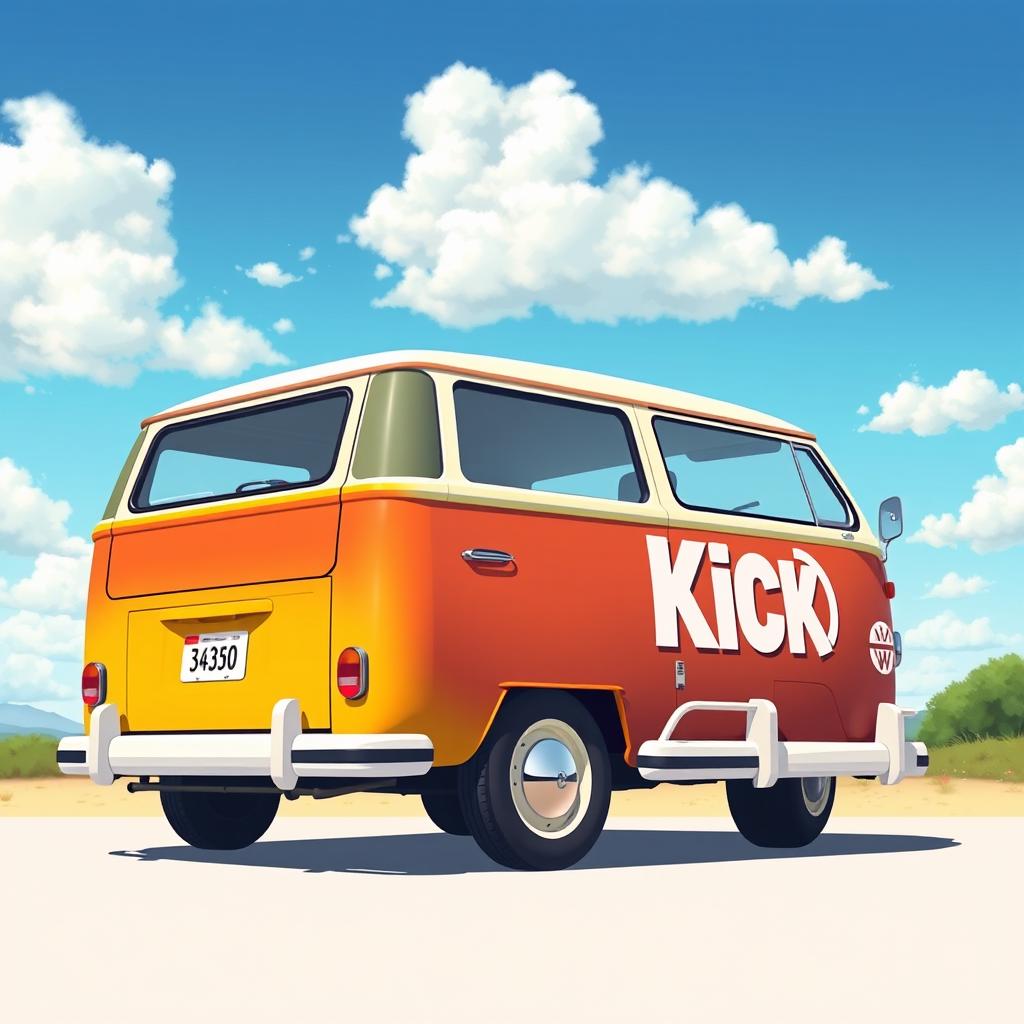 A detailed illustration of a classic 2D Volkswagen Combi van, showcasing a full right side view