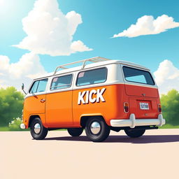 A detailed illustration of a classic 2D Volkswagen Combi van, showcasing a full right side view