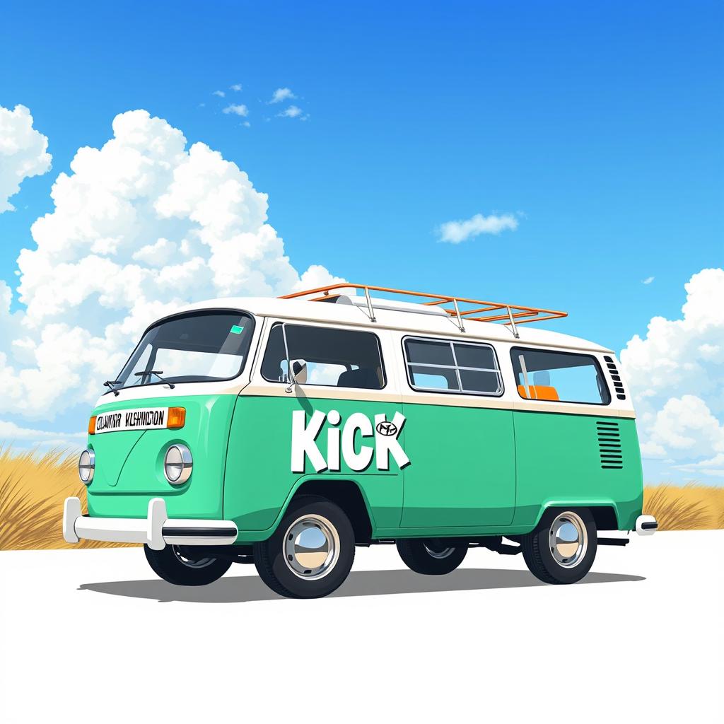 A comprehensive illustration of a classic 2D Volkswagen Combi van, depicted in a full view from a 90° right side angle