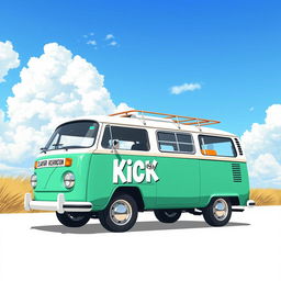 A comprehensive illustration of a classic 2D Volkswagen Combi van, depicted in a full view from a 90° right side angle