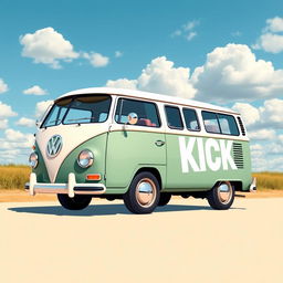 A comprehensive illustration of a classic 2D Volkswagen Combi van, depicted in a full view from a 90° right side angle