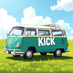 A comprehensive illustration of a classic 2D Volkswagen Combi van, depicted in a full view from a 90° right side angle