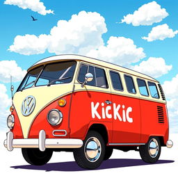 A comprehensive illustration of a classic 2D Volkswagen Combi van, depicted in a full view from a 90° right side angle