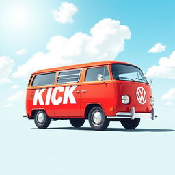 A vibrant illustration of a classic 2D red Volkswagen Combi van, portrayed in a full view from a 90° right side angle