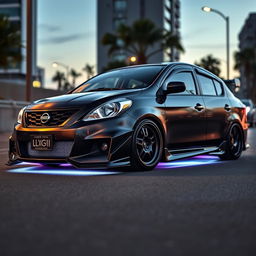 A customized 2012 Nissan Almera, showcasing an aggressive tuning style