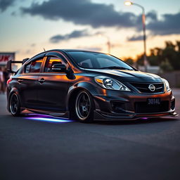 A customized 2012 Nissan Almera, showcasing an aggressive tuning style