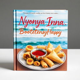 An aesthetic book cover design entitled 'Nyonya Inna, Boisterously Happy', featuring a vibrant and colorful composition