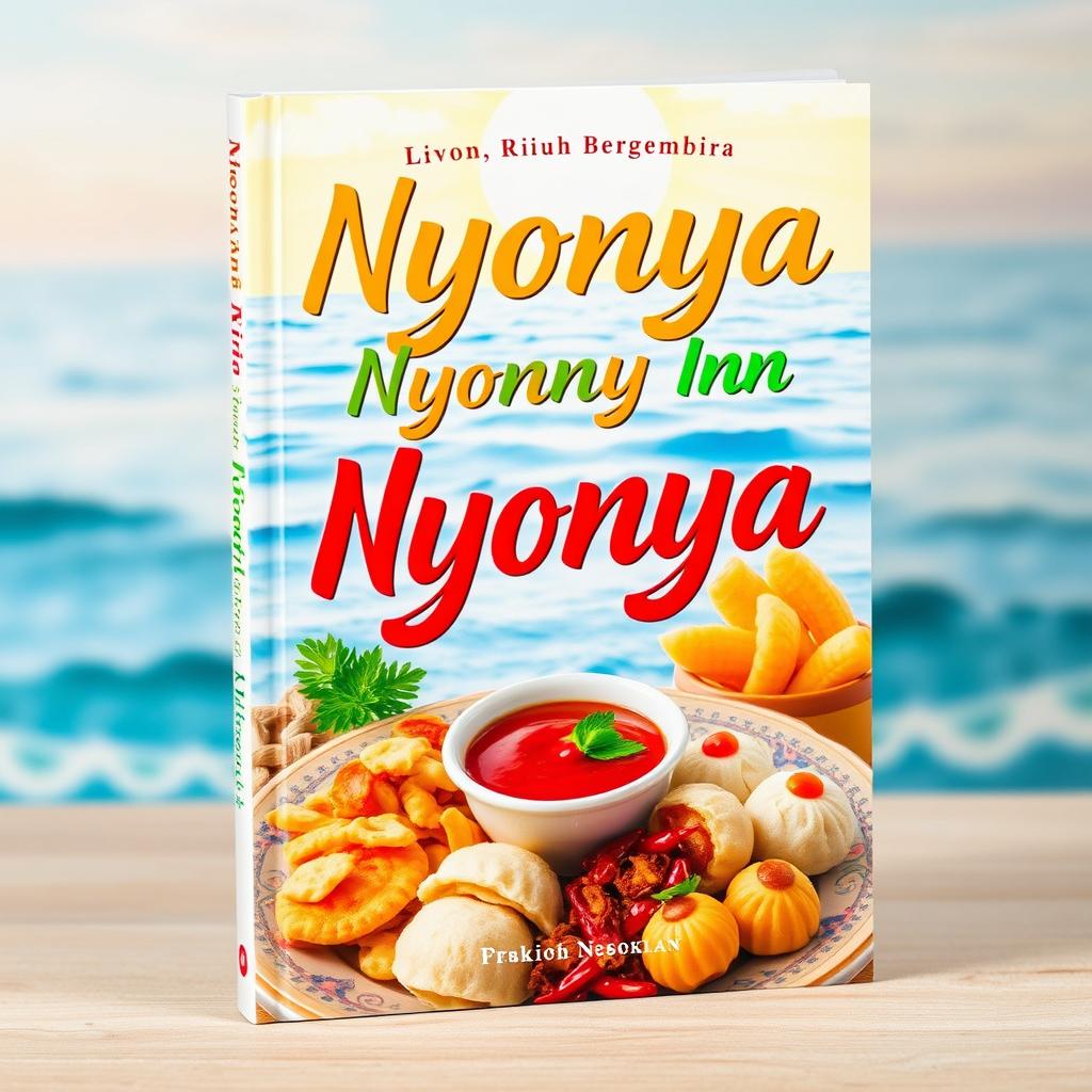 An aesthetic book cover design entitled 'Nyonya Inna, Riuh Bergembira', featuring a lively and colorful composition