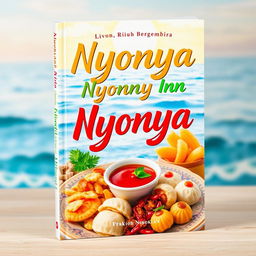 An aesthetic book cover design entitled 'Nyonya Inna, Riuh Bergembira', featuring a lively and colorful composition