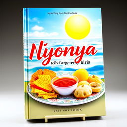 An aesthetic book cover design entitled 'Nyonya Inna, Riuh Bergembira', featuring a lively and colorful composition