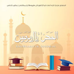 A stylized cover for an Islamic Education Management Journal, featuring a blend of traditional Islamic architectural elements like domes and arches, integrated with modern education symbols such as books and graduation caps