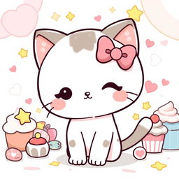 A cute, stylized cartoon character resembling a classic cat figure, featuring a large round head, small body, and simplistic facial features, characterized by its iconic bow on one ear