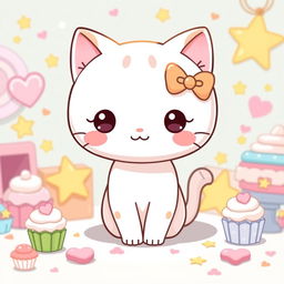 A cute, stylized cartoon character resembling a classic cat figure, featuring a large round head, small body, and simplistic facial features, characterized by its iconic bow on one ear