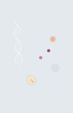 An abstract biotechnology illustration depicting gene fragments and intricate cell patterns in a minimalist style