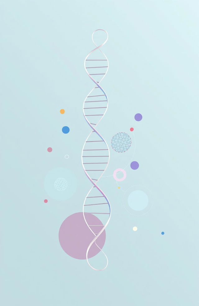 An abstract biotechnology illustration depicting gene fragments and intricate cell patterns in a minimalist style