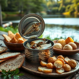 An opened can of Surströmming, revealing the fermented herring fish inside, which releases a strong aroma