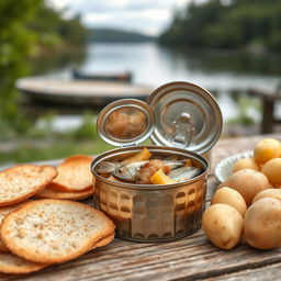 An opened can of Surströmming, revealing the fermented herring fish inside, which releases a strong aroma