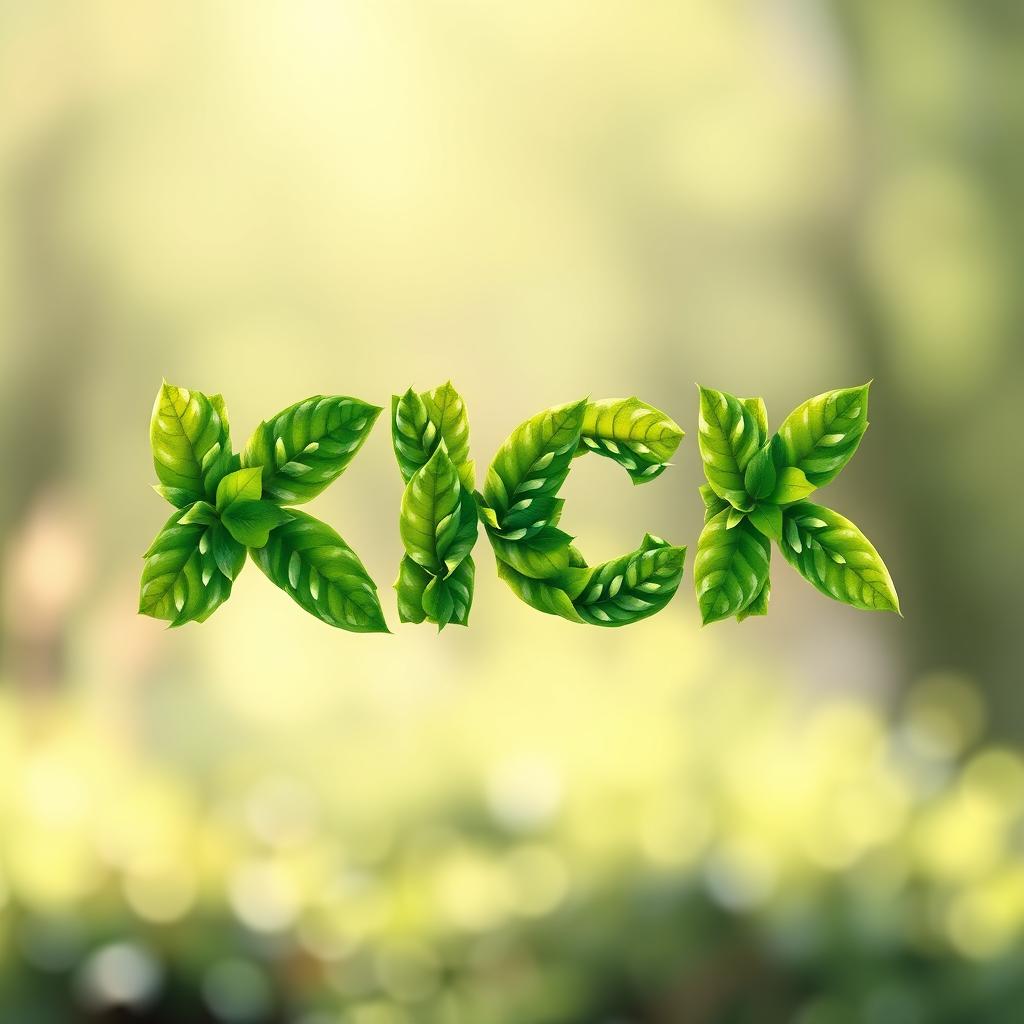 A beautifully detailed illustration of the word 'KICK' creatively designed to appear as if it is made from lush green leaves