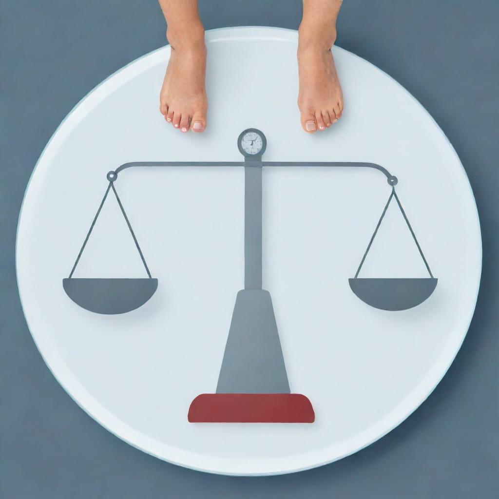 Illustrate decision making under risk, using imagery of a person weighing scale with options on both sides, one representing potential rewards and the other potential risks.