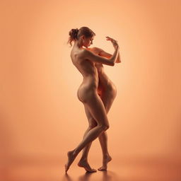 A beautifully artistic interpretation of nude human forms entwined in a graceful dance, showcasing the elegance of the human body