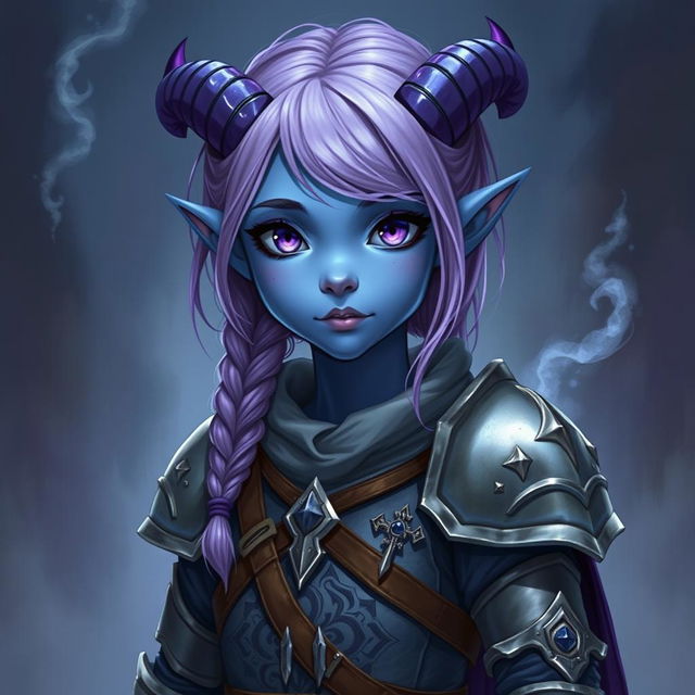 A full-body depiction of a young female tiefling in a Dungeons & Dragons fantasy art style