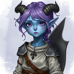 A full-body depiction of a young female tiefling in Dungeons & Dragons fantasy art style