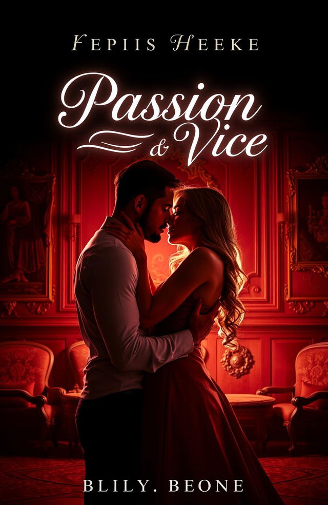 An evocative cover for a story about passion and vice, featuring a dramatic and intimate scene of a couple locked in an intense embrace, their faces close together with a look of desire and longing