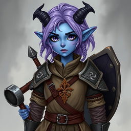 A full-body illustration of a young female tiefling in Dungeons & Dragons fantasy art style