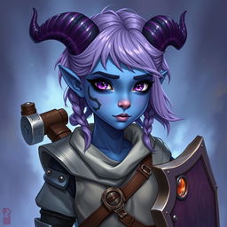 A captivating full-body illustration of a young female tiefling, depicted in Dungeons & Dragons fantasy art style from a 3/4 view