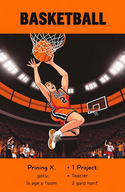 A dynamic basketball-themed cover for a project, featuring a vibrant illustration of a basketball player dunking a ball into a hoop with an energetic expression