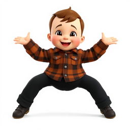 A cartoon-style 3D illustration of a 10-month-old baby boy standing with his legs and arms open in a joyful pose