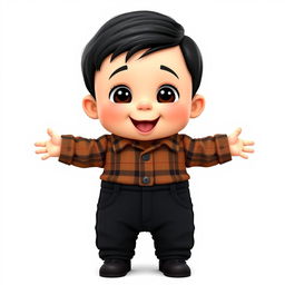 A cartoon-style 3D illustration of a 10-month-old baby boy standing with his legs and arms open in a delightful pose