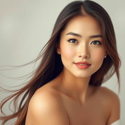 A beautiful Asian woman with Chinese and Vietnamese features, showcasing her lovely, bare face