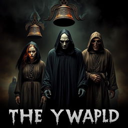 A chilling cinematic horror poster featuring three ghostly figures
