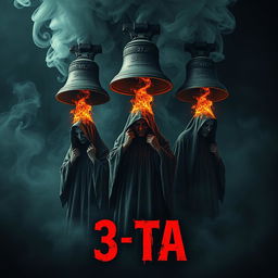 A cinematic horror poster featuring three half-burned ghostly figures in grim reaper dresses